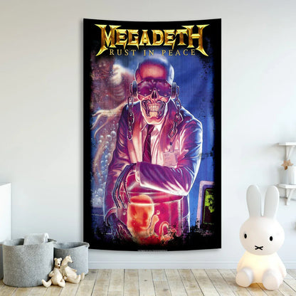 Megadeths Vintage Rock Skull Tapestry for Bar Decoration by Decobites