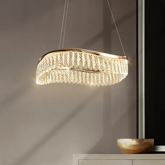 DecorBites™ Golden Crystal Chandelier Luxury Round Pendant Lamparas Art Decor Fixture