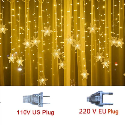 3.2M Christmas Light Led Snowflake Curtain Icicle Fairy String Lights Outdoor Garland Home Party Garden 2023 New Year Decoration