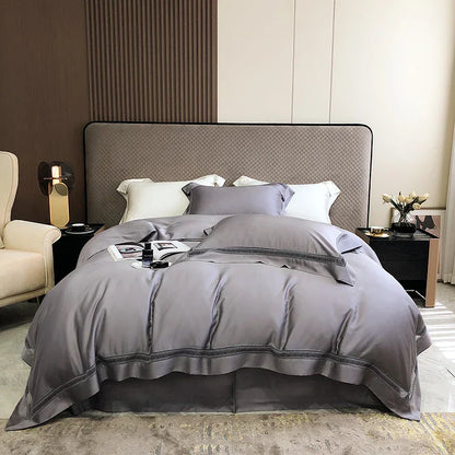 DecorBites™ Eucalyptus Lyocell Luxury Bedding Set in White Champagne Grey Pink