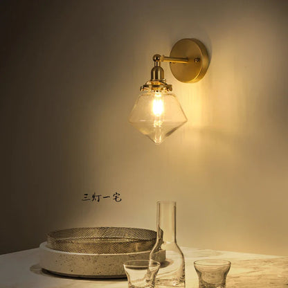 DecorBites™ Clear Glass LED Mirror Light Pull Chain Copper E14 Wall Lamp