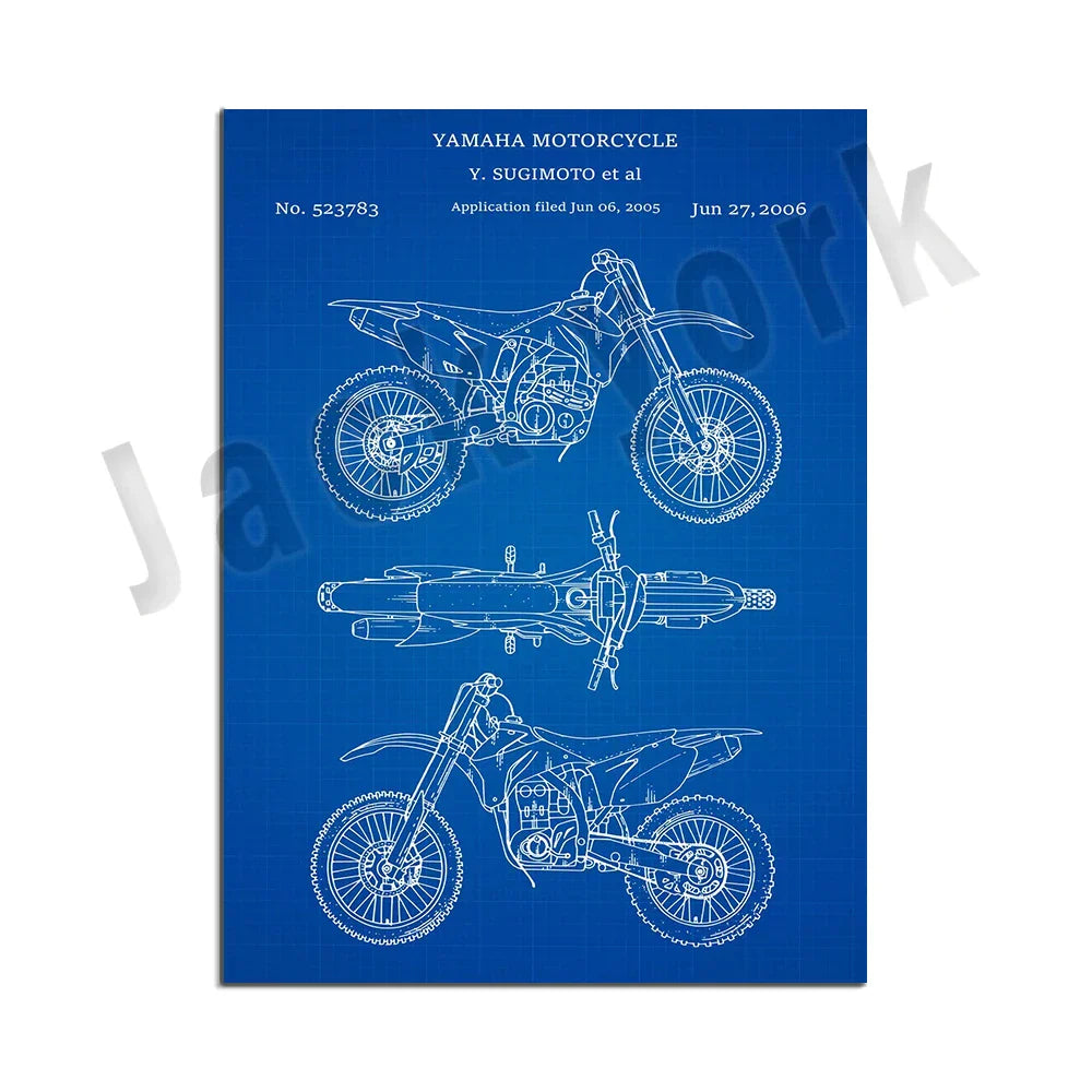 DecorBites™ Dirt Bike Patent Blueprint Poster Canvas Wall Art