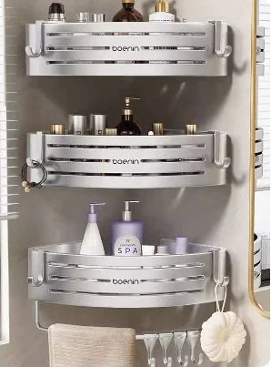 رف زاوية DecorBites™ مع خطاف قضيب منشفة، منظم من الألومنيوم للحمام والمطبخ