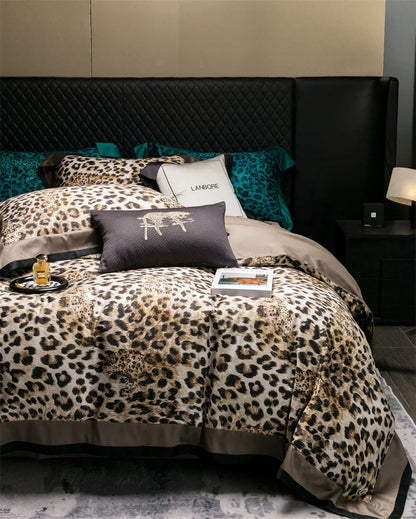 DecorBites™ Egyptian Cotton Leopard Print Luxury Bedding Set, Silky Soft Bed Sets