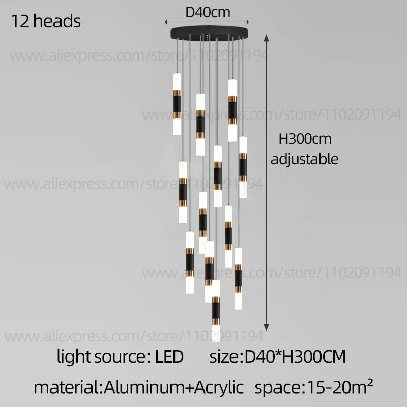 DecorBites™ LED Staircase Chandelier: Modern Duplex Home Lighting for Architectural Decoration
