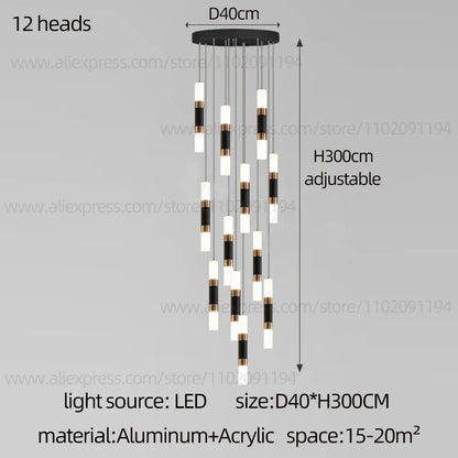 DecorBites™ LED Staircase Chandelier: Modern Duplex Home Lighting for Architectural Decoration