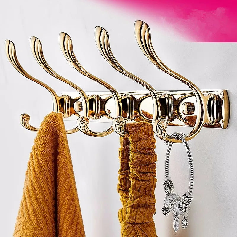 DecorBites™ Brass Gold Towel Hook: Wall Mount Bathroom/Kitchen Hanger