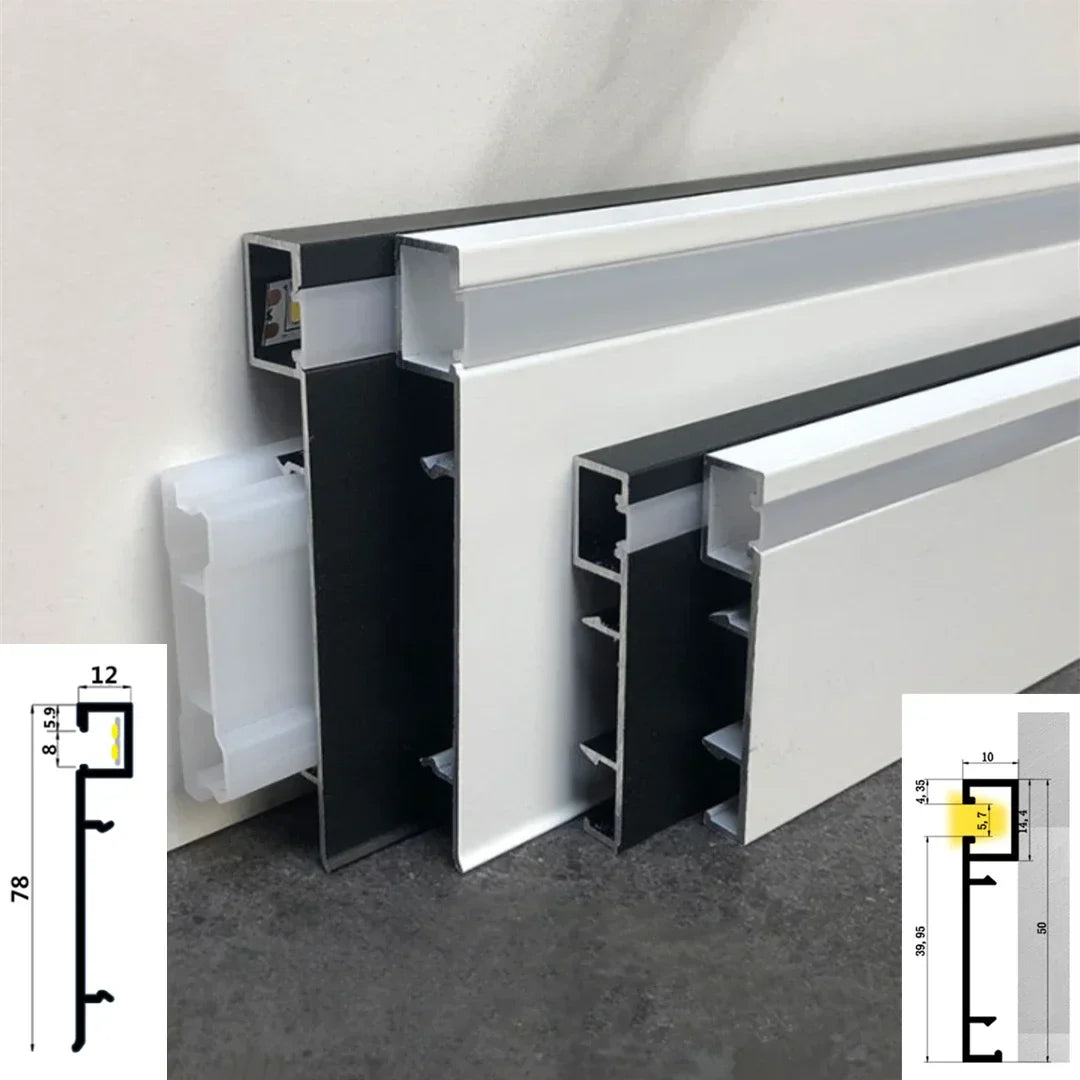 DecorBites™ LED Aluminium Profile Baseboard 1M/2M Linear Light Bar for Surface Mounted Skirting