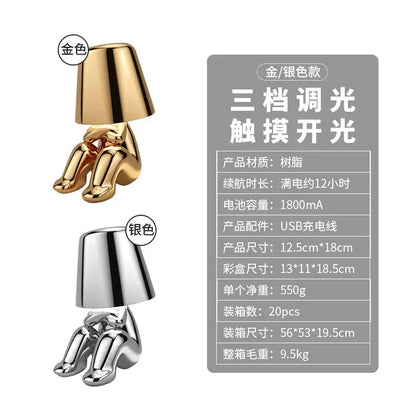 DecorBites™ LED Golden Boy Table Lamp | Rechargeable Resin Night Light for Bedroom Decor