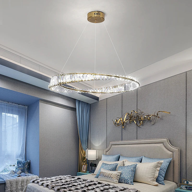DecorBites™ Crystal Chandelier: Modern Circular LED Lighting for Luxurious Living Room, Bedroom, Dining Room