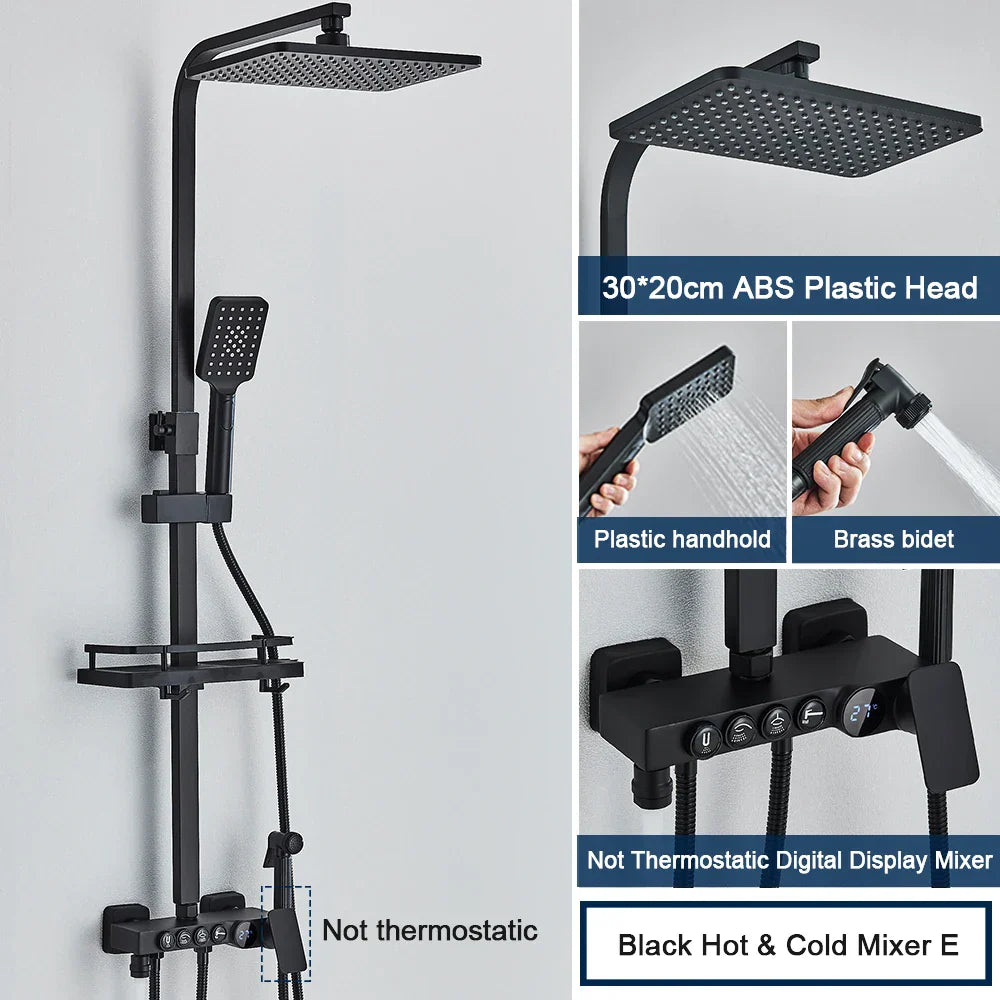 DecorBites™ Black 4-Way Digital Shower System with Rainfall Head and Bidet