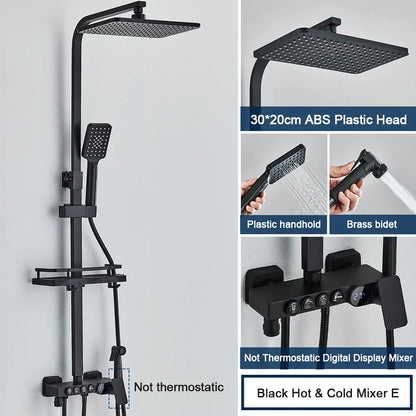 DecorBites™ Black 4-Way Digital Shower System with Rainfall Head and Bidet