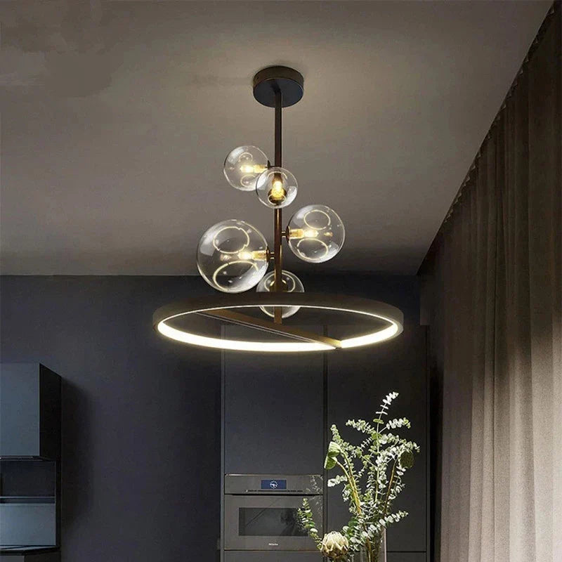 Lámpara de araña LED con bola de cristal DecorBites™: Lámpara colgante larga y moderna para salón y tienda