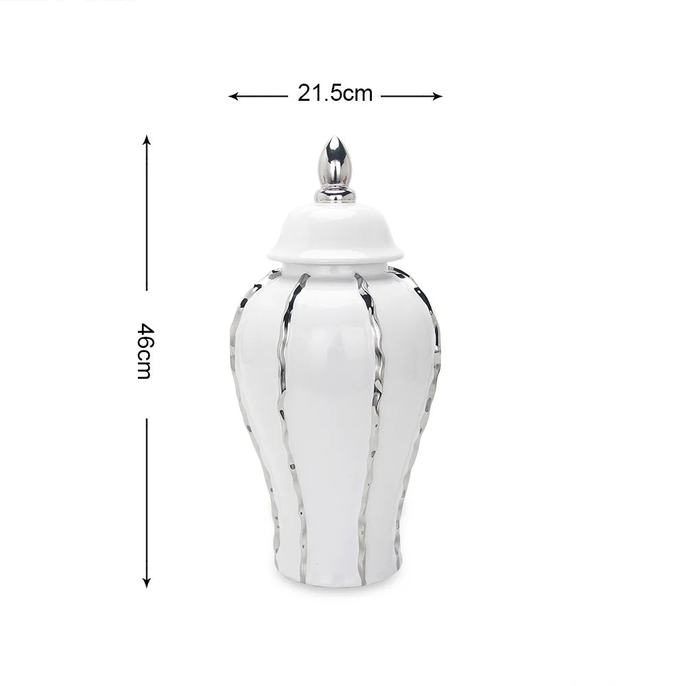 DecorBites™ Silver Striped Porcelain Ginger Pot Vase.