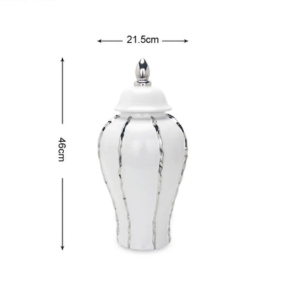 DecorBites™ Silver Striped Porcelain Ginger Pot Vase.