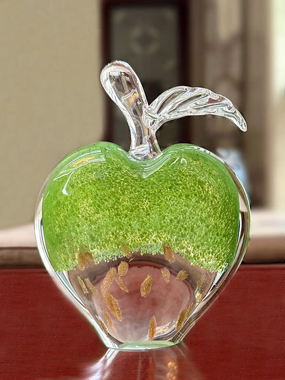 DecorBites™ Crystal Glass Apple Paperweight: Modern Office Desktop Decor & Gift.