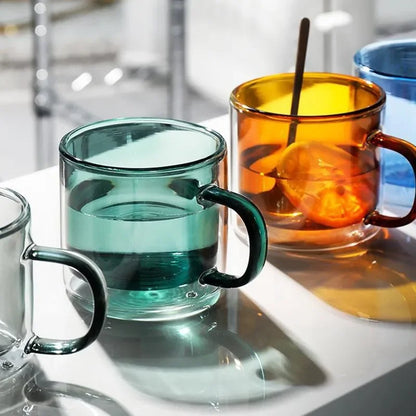 DecorBites™ Double Bottom Glass Mugs Set - 250ml Wine Whiskey Coffee Tea Juice Water Cups