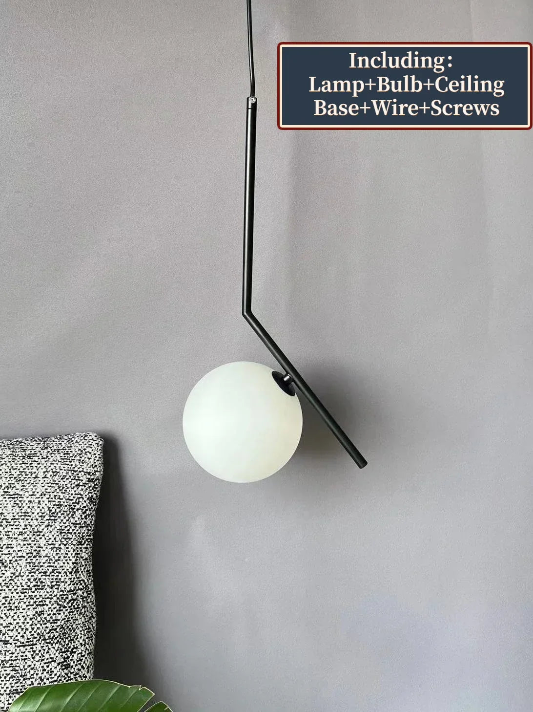 DecorBites™ Glass Ball Pendant Light Fixture Modern Hanging Lamp for Bedroom Dining Room