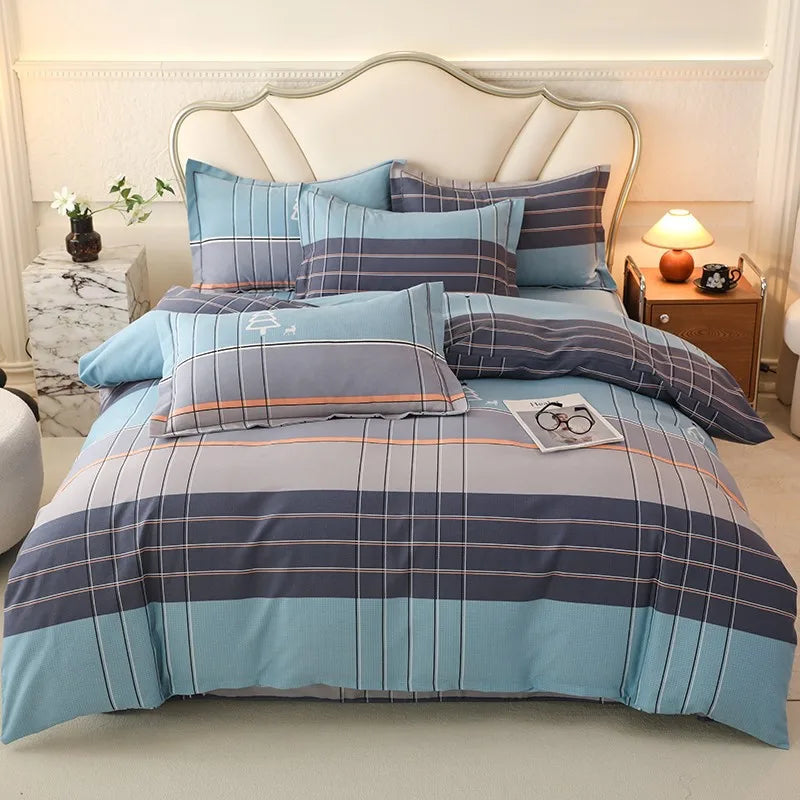 DecorBites™ Brushed Cotton Printed Duvet Cover Set - Single/Double Bed Bedclothes