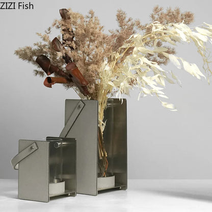 DecorBites™ Leather Glass Vase Plant Pot Artificial Flowers Floral Room Decor