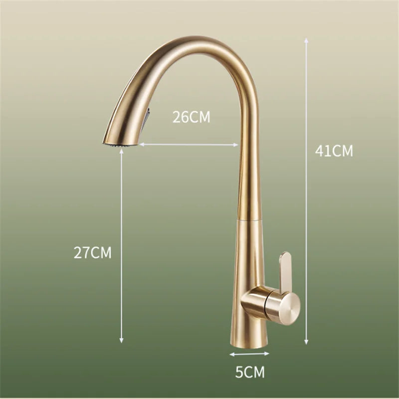 DecorBites™ Black Brushed Gold Kitchen Faucet with Pull Out Spring Spout
