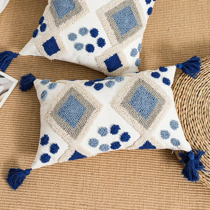 DecorBites™ Boho Loop Tufted Tassel Pillow Cover - Ethnic Embroidered Decorative Cushion