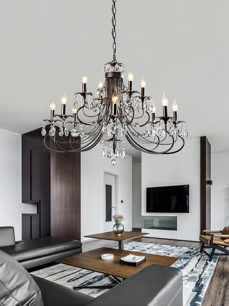 DecorBites™ Crystal Chandelier: Modern Black E14 Candle Pendent Lamp for Living Room