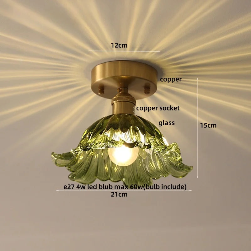 Green Glass Copper Ceiling Light