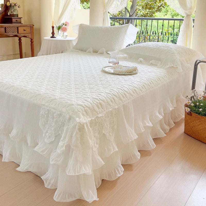 DecorBites™ Lace Ruffles Quilted Cooling Bed Skirt Set
