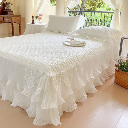 DecorBites™ Lace Ruffles Quilted Cooling Bed Skirt Set