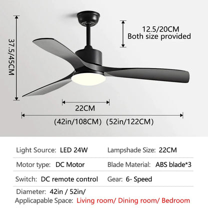 Ventilador de techo DecorBites™ de 3 aspas con luz LED y control remoto.