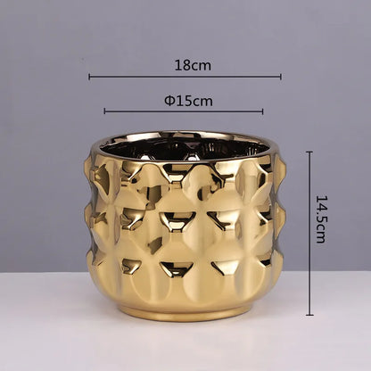 DecorBites™ Gold Ceramic Flower Pot Geometry Vase for Succulents and Floral Arrangements
