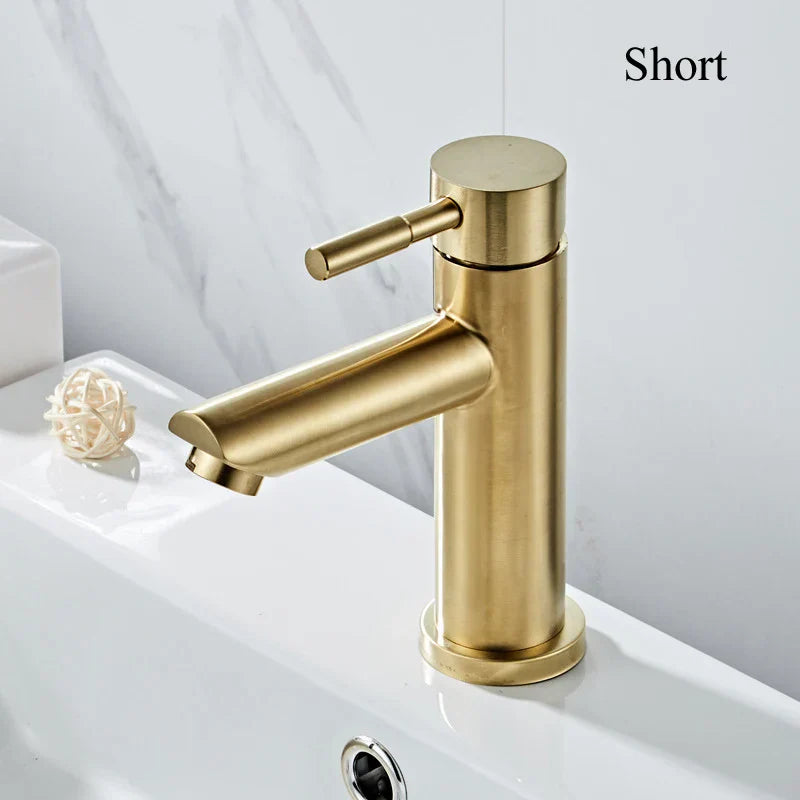 DecorBites™ Gold Basin Faucet: Stainless Steel Single Handle Mixer for Bathroom and Kitchen