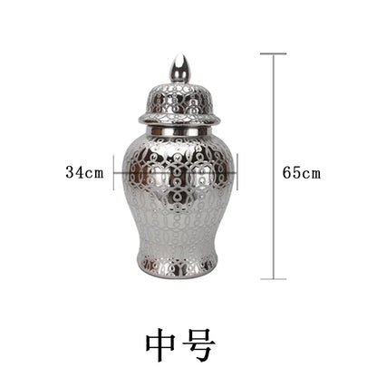 DecorBites™ Golden Pattern Porcelain Ginger Jar Vase with Lid for Home Decor