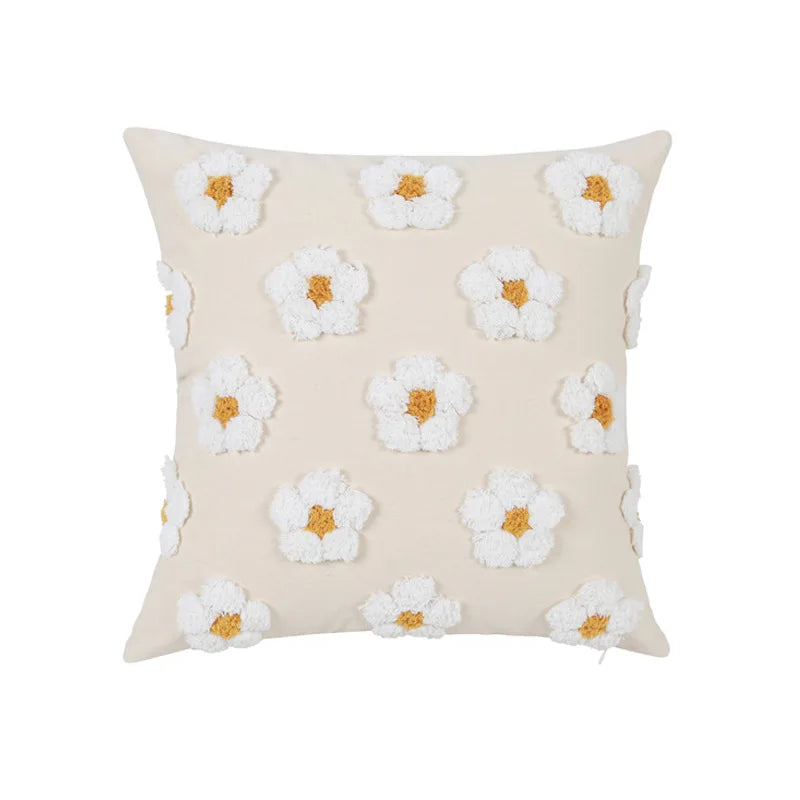 DecorBites™ Daisy Flora Embroidered Cushion Cover - Home Decor Yellow Blue Flowers