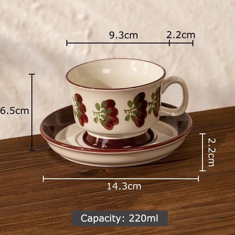 DecorBites™ Flowers Pattern Ceramic Cup&saucer Set Gold-plated Coffee Tea Mug Juice Container