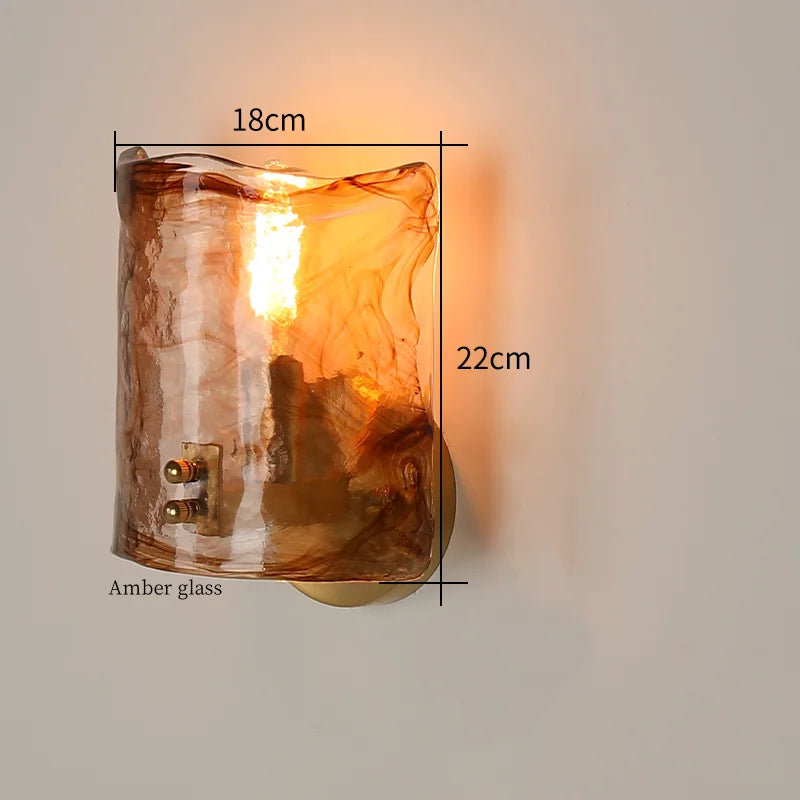 Amber Glass Wall Lamp Pull Chain Switch