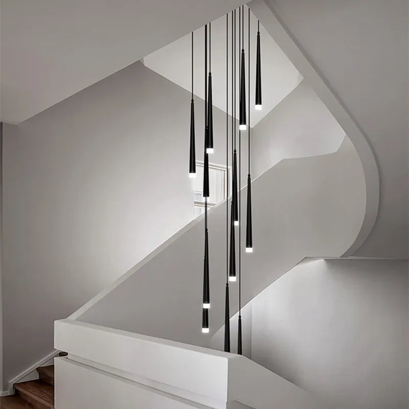 DecorBites™ Loft Black LED Stair Chandelier for Modern Living Room and Restaurant