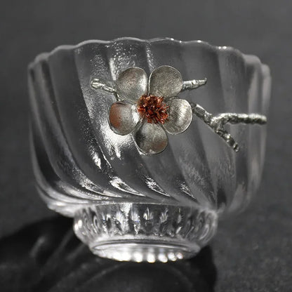 DecorBites™ Carved Tin Glass Tea Cup Set - Heat Resistant, Puer Chinese, Elegant Design