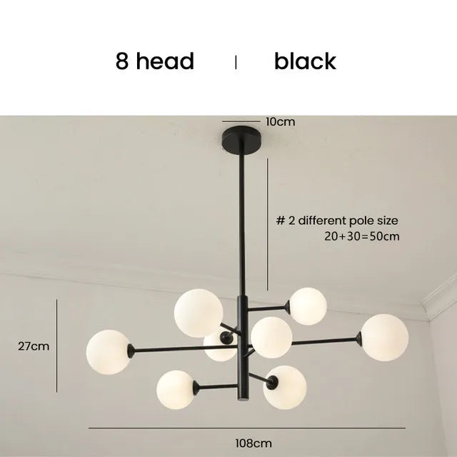 DecorBites™ Elegant Black Gold Glass Ball LED Ceiling Chandelier for Home | Modern Pendant Lamp Lighting for Living Dining Bedroom