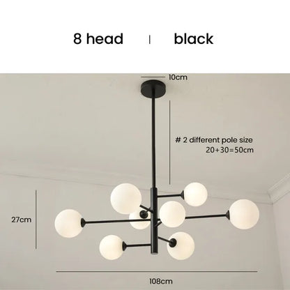 DecorBites™ Elegant Black Gold Glass Ball LED Ceiling Chandelier for Home | Modern Pendant Lamp Lighting for Living Dining Bedroom