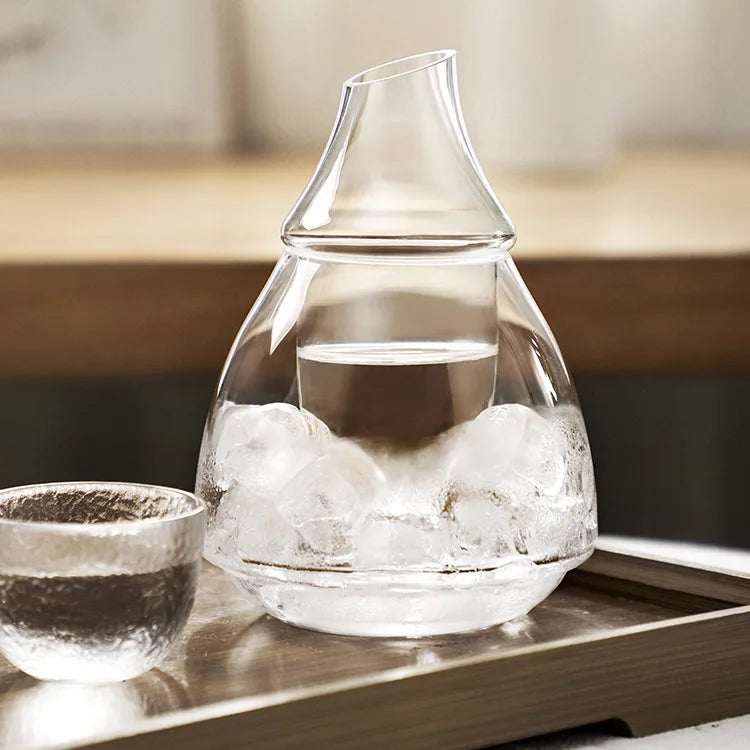 Conjunto de Botella y Copa de Vino de Estilo Japonés en Vidrio Decorbites™ con Calentador de Vino
