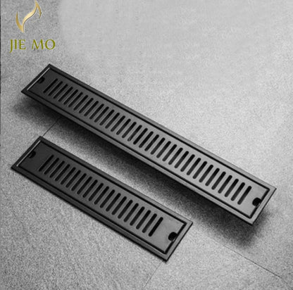 DecorBites™ Black Stainless Steel Floor Drain for Toilet Shower Room, Large Overflow, Odorproof, Rectangle