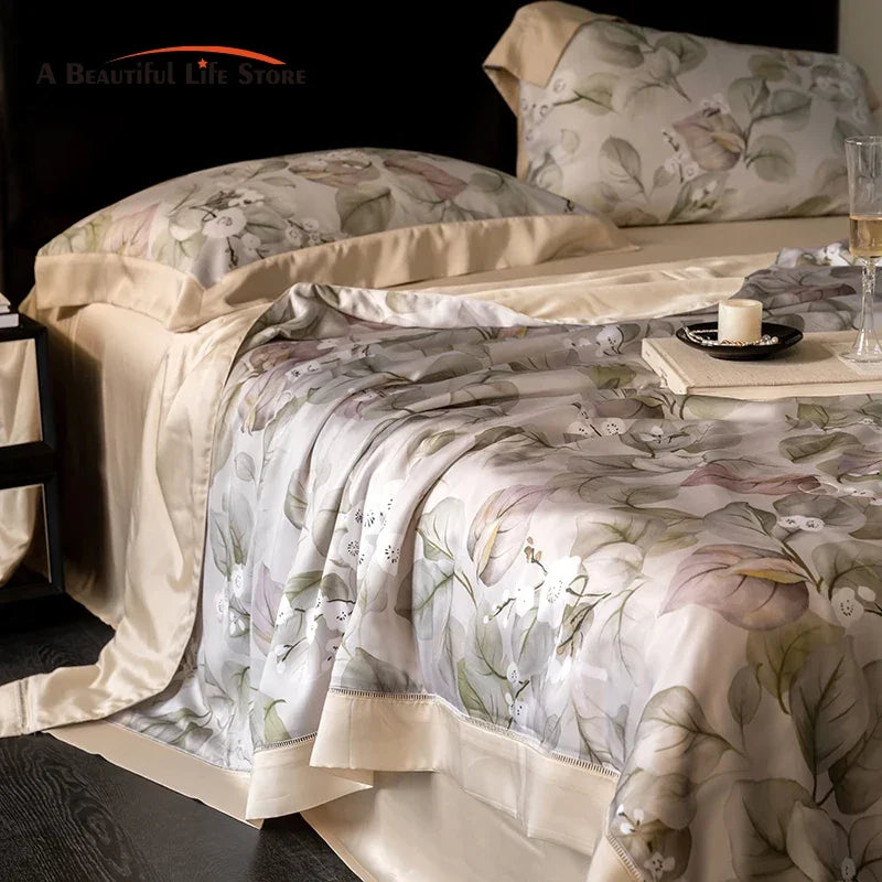 Decobites Eucalyptus Fiber Flowers Summer Quilt Set: Silky, Cool Comfort for Bedtime Bliss