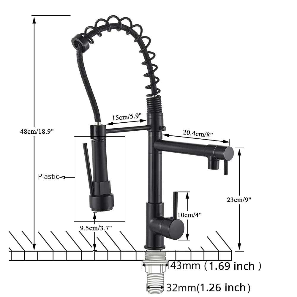 Grifo de cocina DecorBites™ de latón con caño giratorio de resorte y mezclador de agua fría y caliente