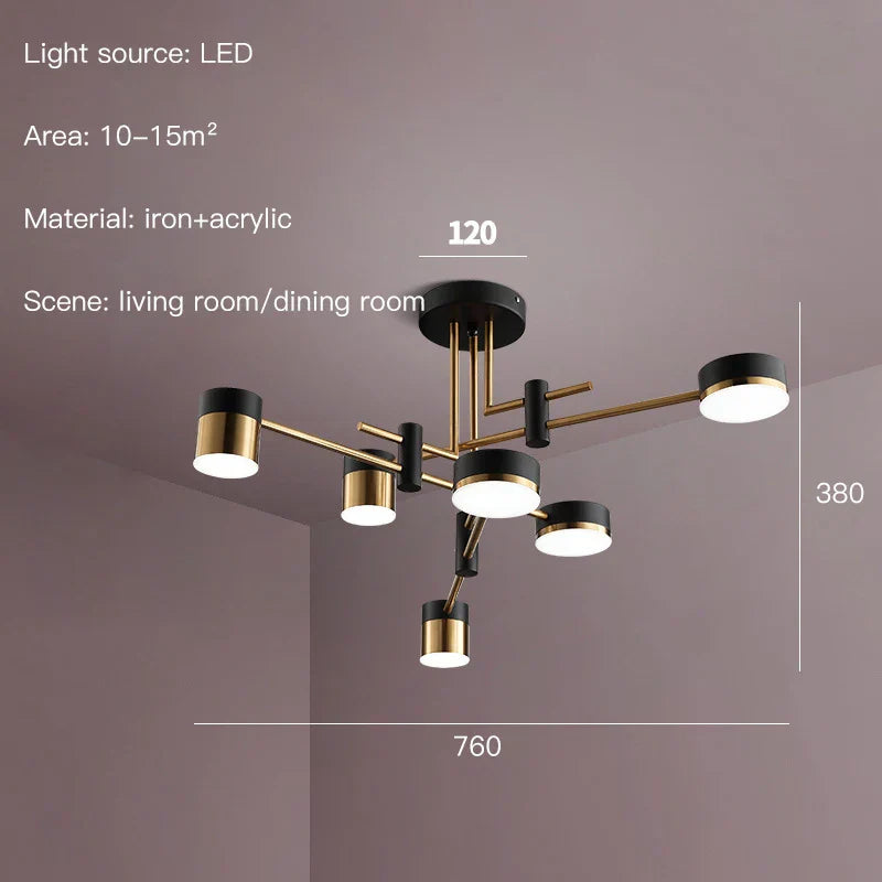 Lámpara de araña LED DecorBites™ Black Branch: Diseño nórdico moderno para sala de estar, dormitorio y comedor.