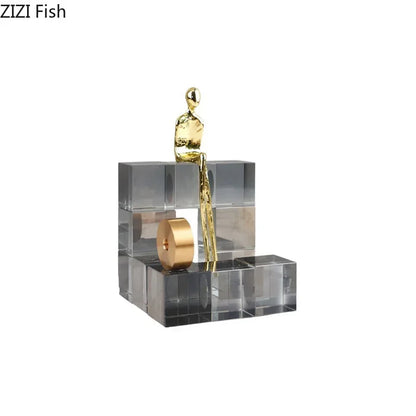 DecorBites™ Golden Thinker Crystal Base Sculpture for Modern Desk Decor