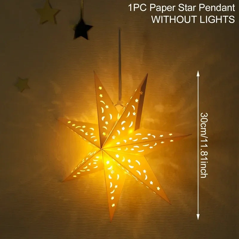 Hollow Star Hanging Pendants Ramadan Decoration 2024 for Home Navidad Natal Noel Gifts Christmas Ornaments New Year 2025