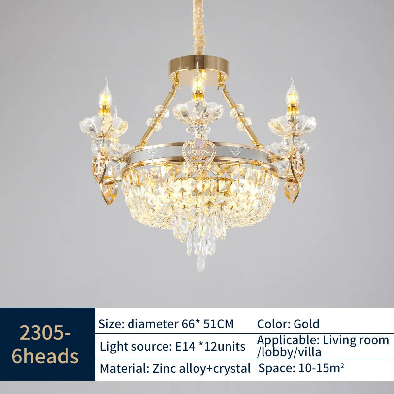 DecorBites™ Crystal Luxury Chandelier for European Style Living Room, Bedroom, and Stairwell