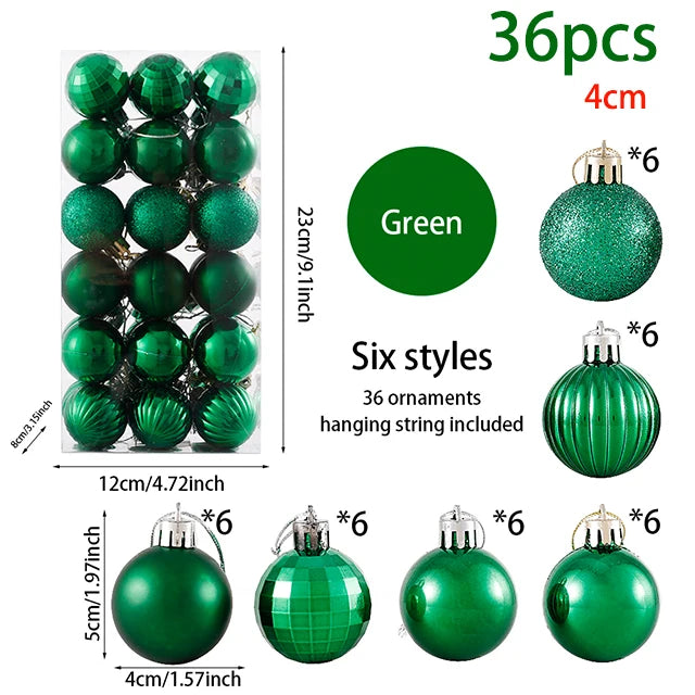 24/36pcs Christmas Balls Decoration Christmas Pine Tree Ornament Red Navy Blue Ball Ornament Xmas Hanging Tree Pendants Navidad